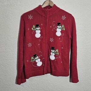 Classic Elements Holiday Snowman Zippered Cardigan